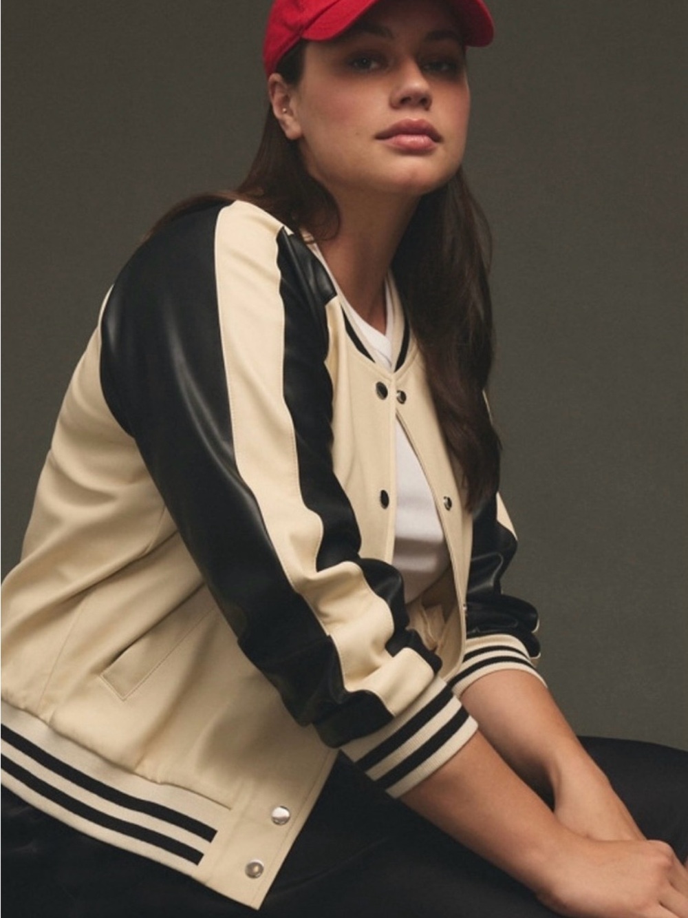 Anthropologie Cream and Black Varsity Jacket